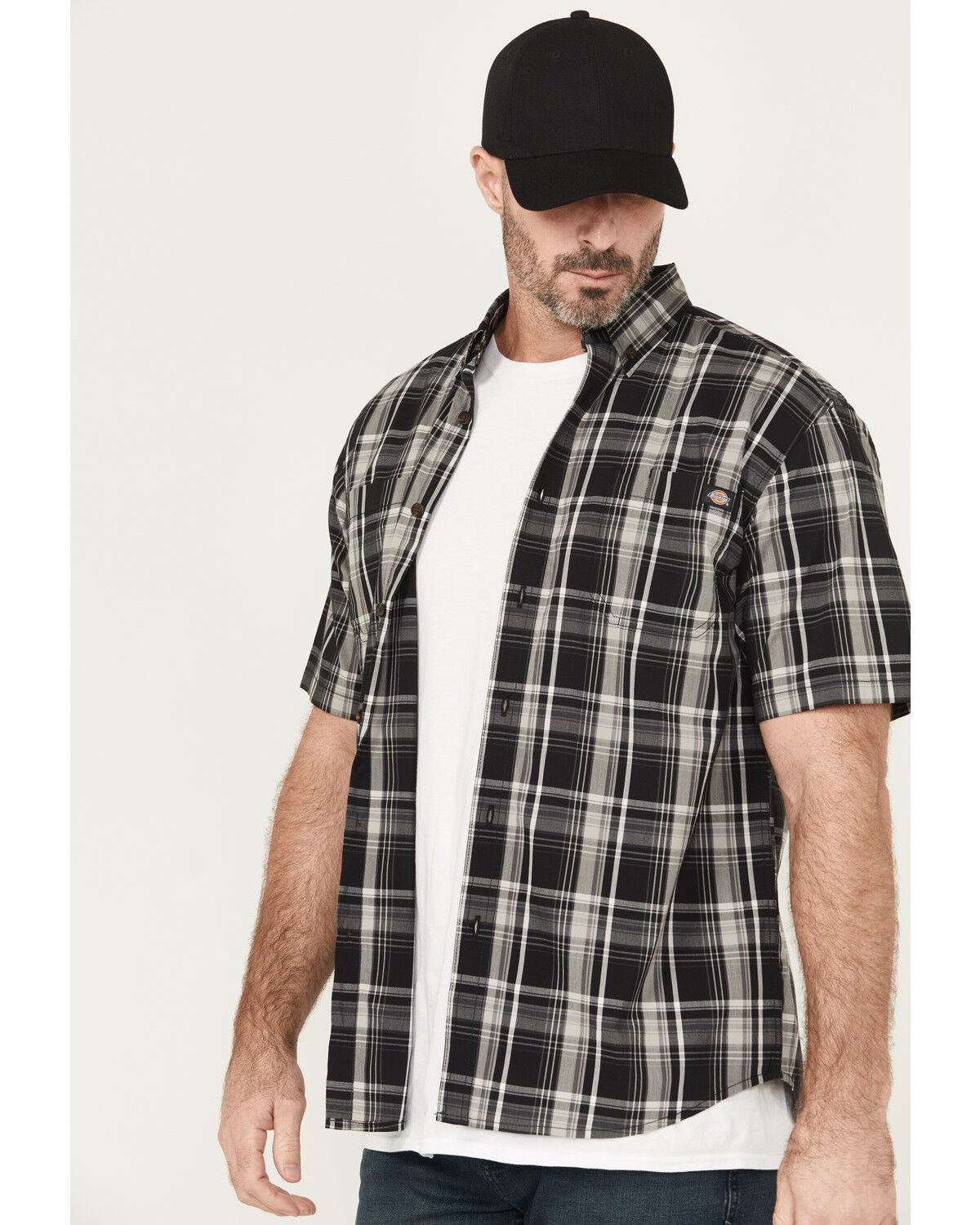 Image #2 - Dickies Men's Flex Plaid Print Short Sleeve Button-Down Work Shirt, Black, hi-res
