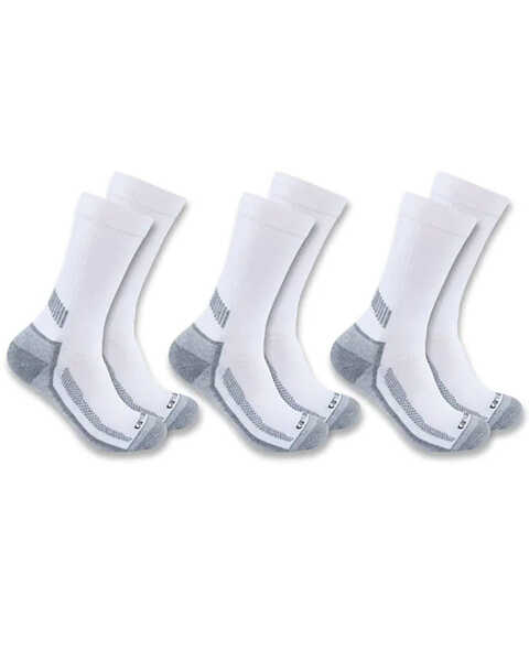 Image #1 - Carhartt Men's Force Midweight Crew Socks - 3-Pack, White, hi-res
