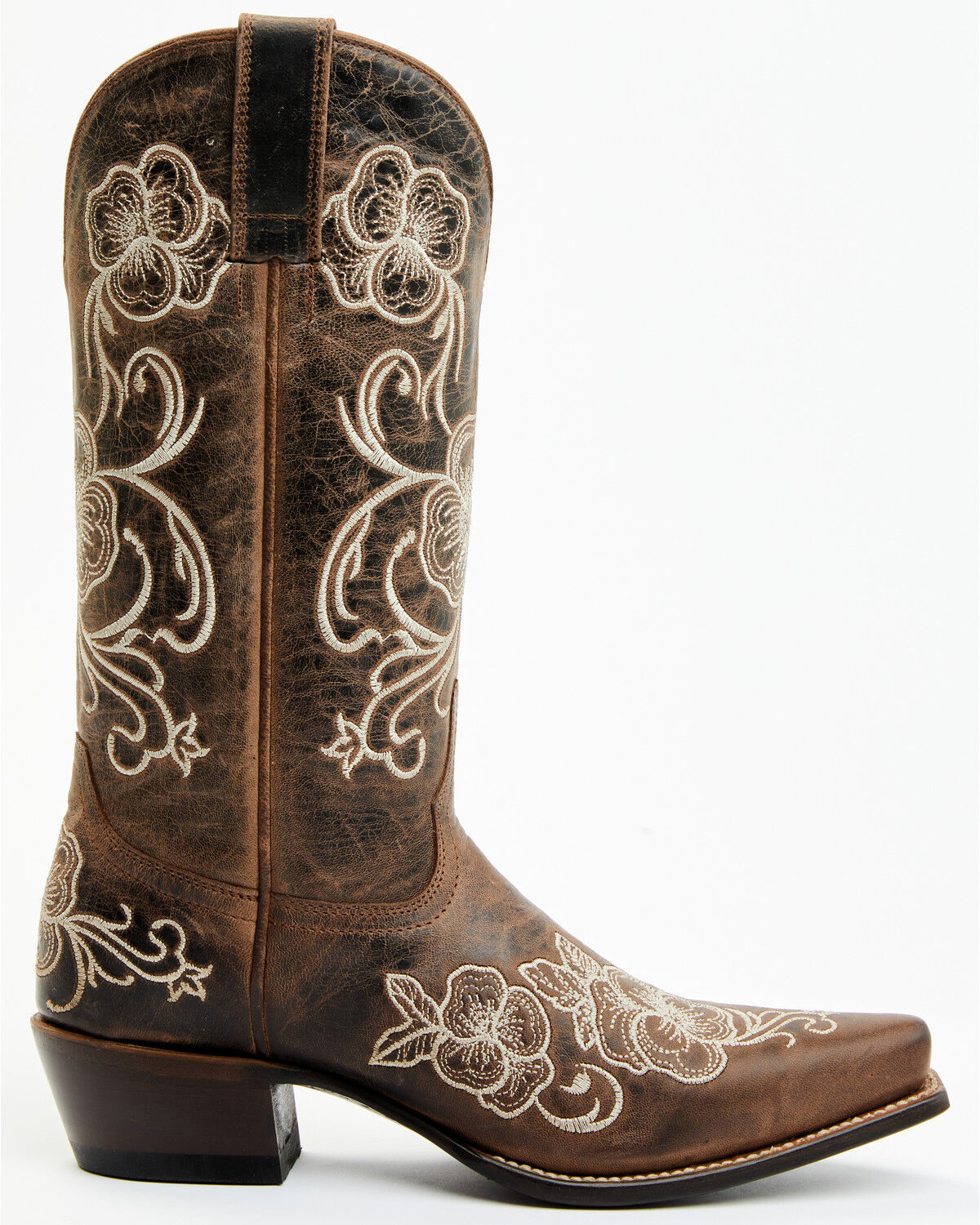Image #2 - Shyanne Women's Lasy Floral Embroidered Western Boots - Snip Toe, Brown, hi-res
