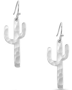 Montana Silversmiths Women's Hammered Silver Cactus Earrings, Silver, hi-res