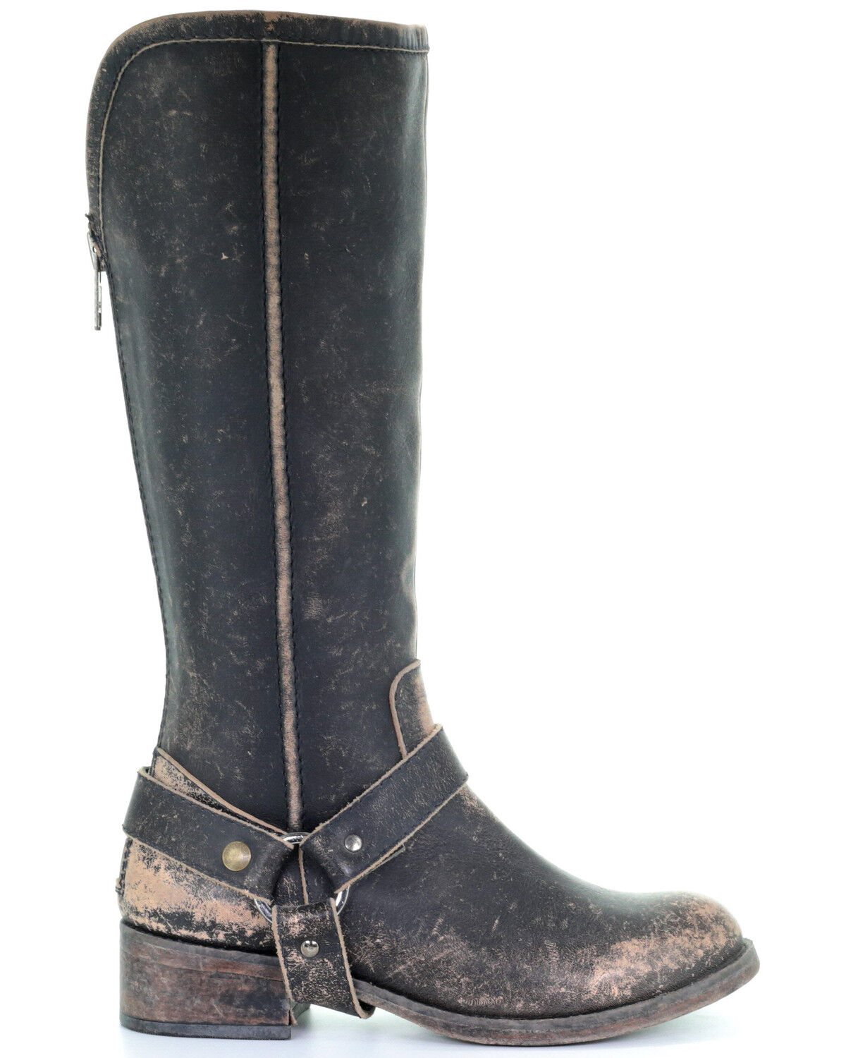 Image #2 - Corral Women's Distressed Harness Western Boots - Round Toe, Black, hi-res