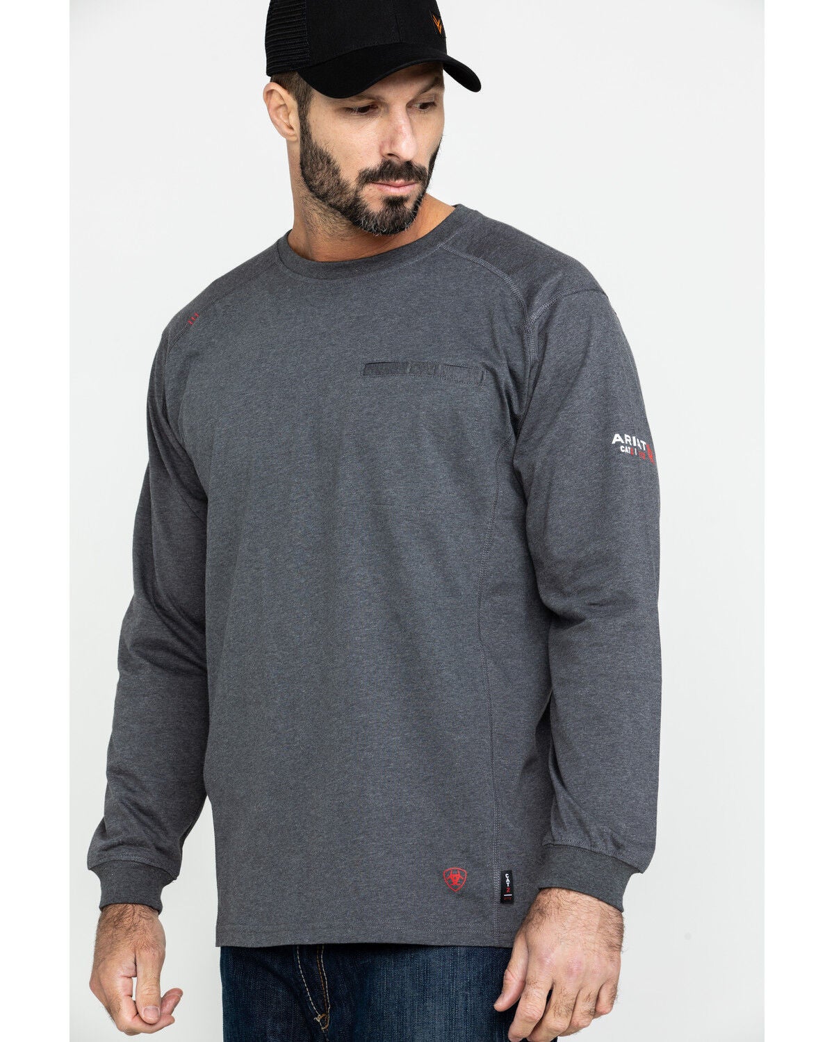 Ariat Men's FR Air Henley Long Sleeve Work Shirt - Tall, Charcoal, hi-res