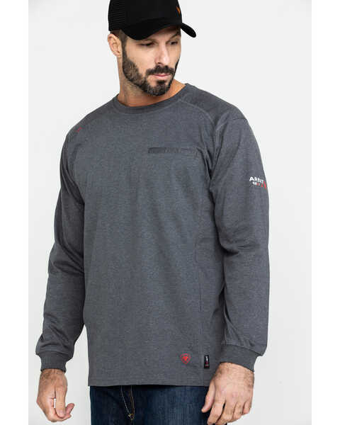 Ariat Men's FR Air Henley Long Sleeve Work Shirt - Tall , Charcoal, hi-res