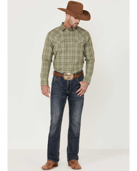 Image #3 - Blue Ranchwear Men's Ash Yarn-Dye Plaid Print Long Sleeve Snap Western Shirt , Ash, hi-res