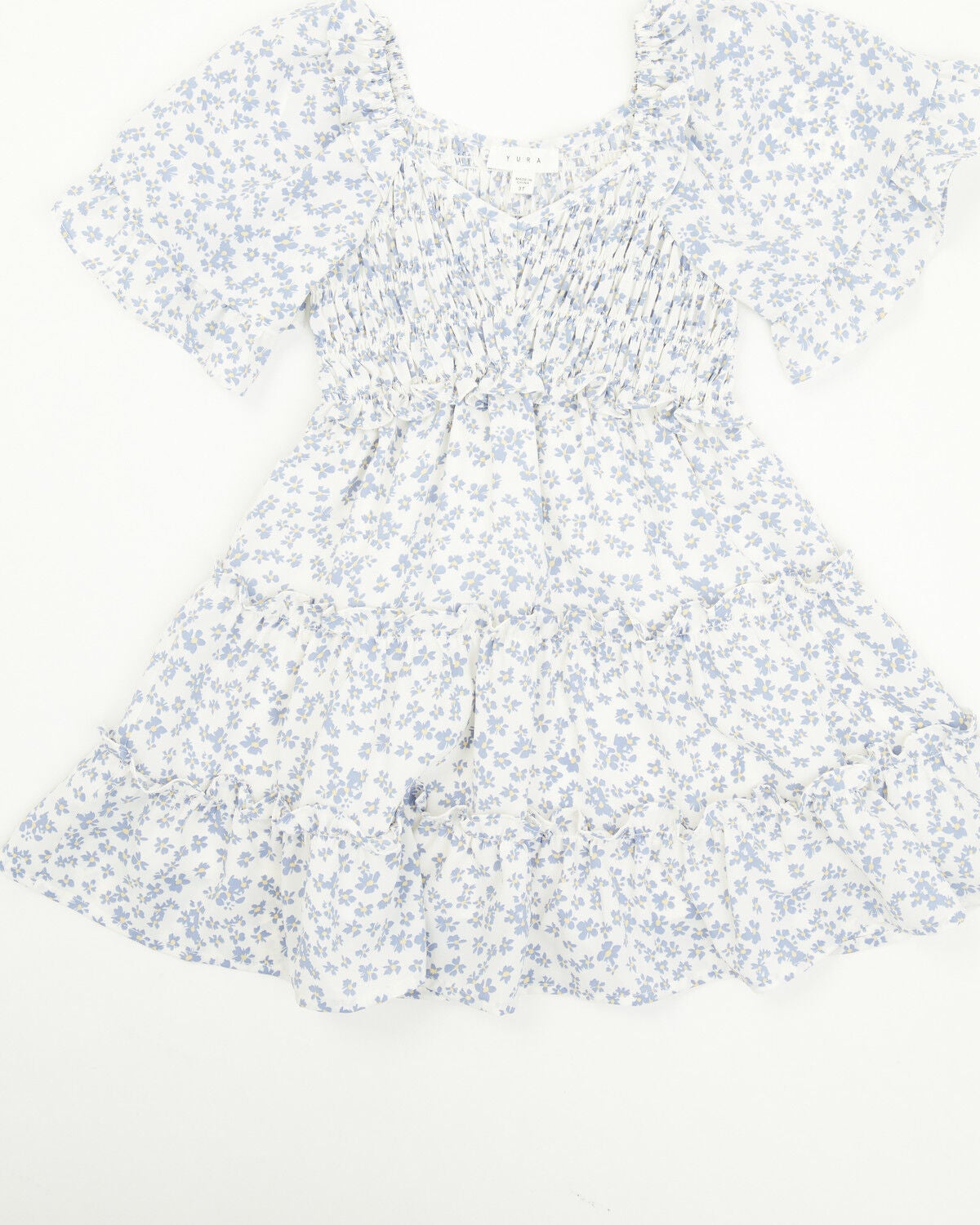 Yura Toddler Girls' Floral Print Puff Sleeve Dress, Blue, hi-res