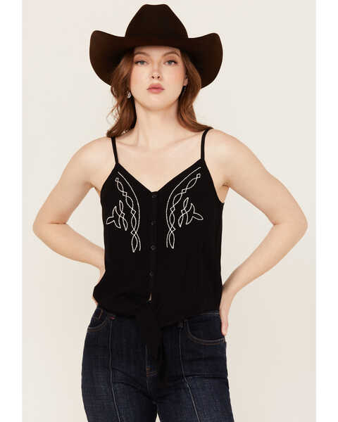 Idyllwind Women's Steele Western Embroidered Cami , Black, hi-res