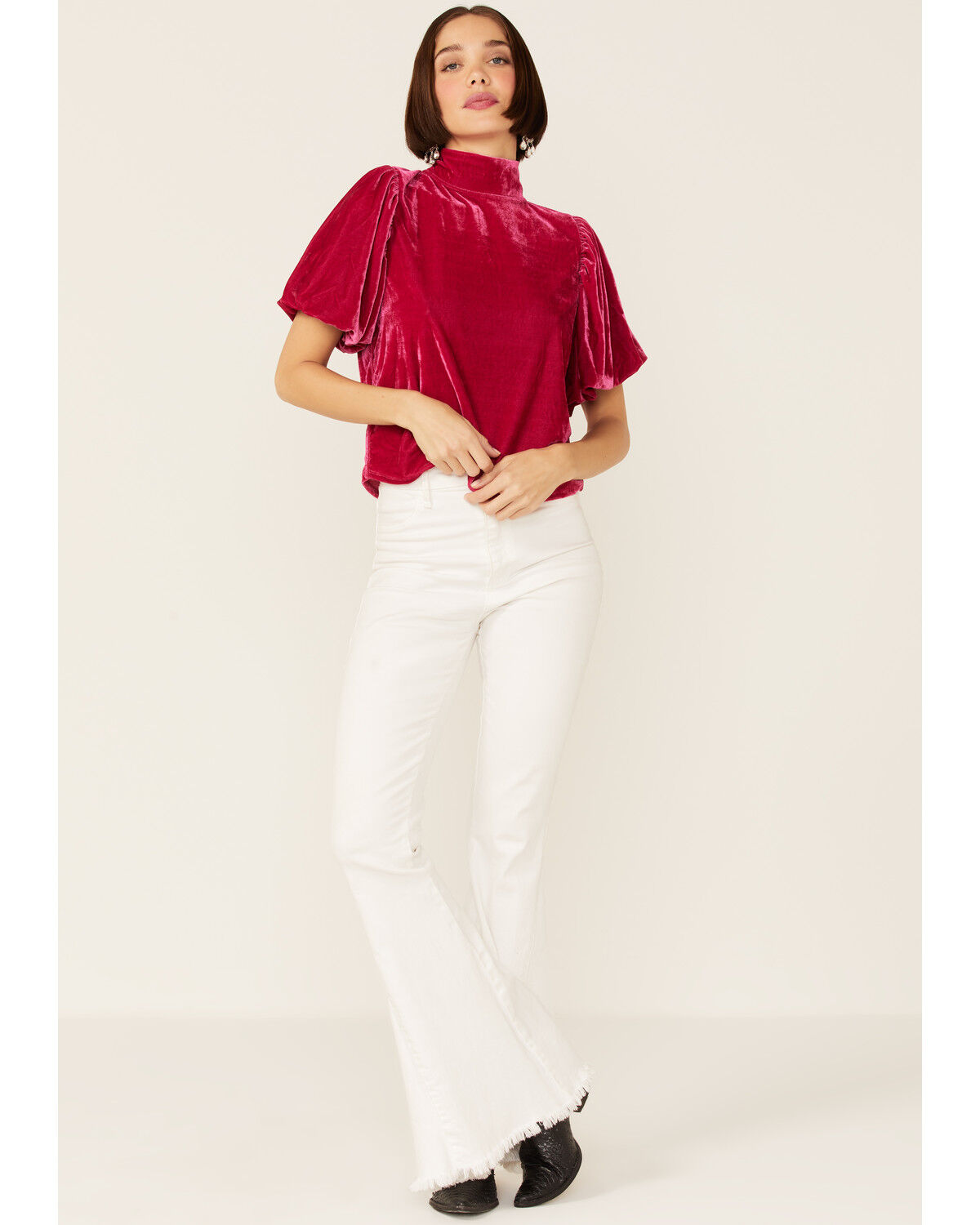 Image #4 - Free People Women's Velvet Knit Claudia Puff Short Sleeve Tee, Pink, hi-res