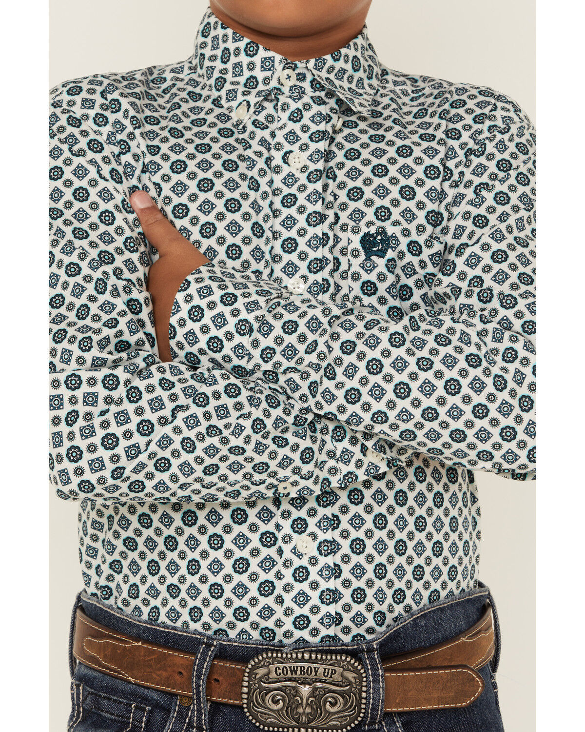 Image #3 - Cinch Boys' Printed Long Sleeve Button-Down Western Shirt, Cream, hi-res