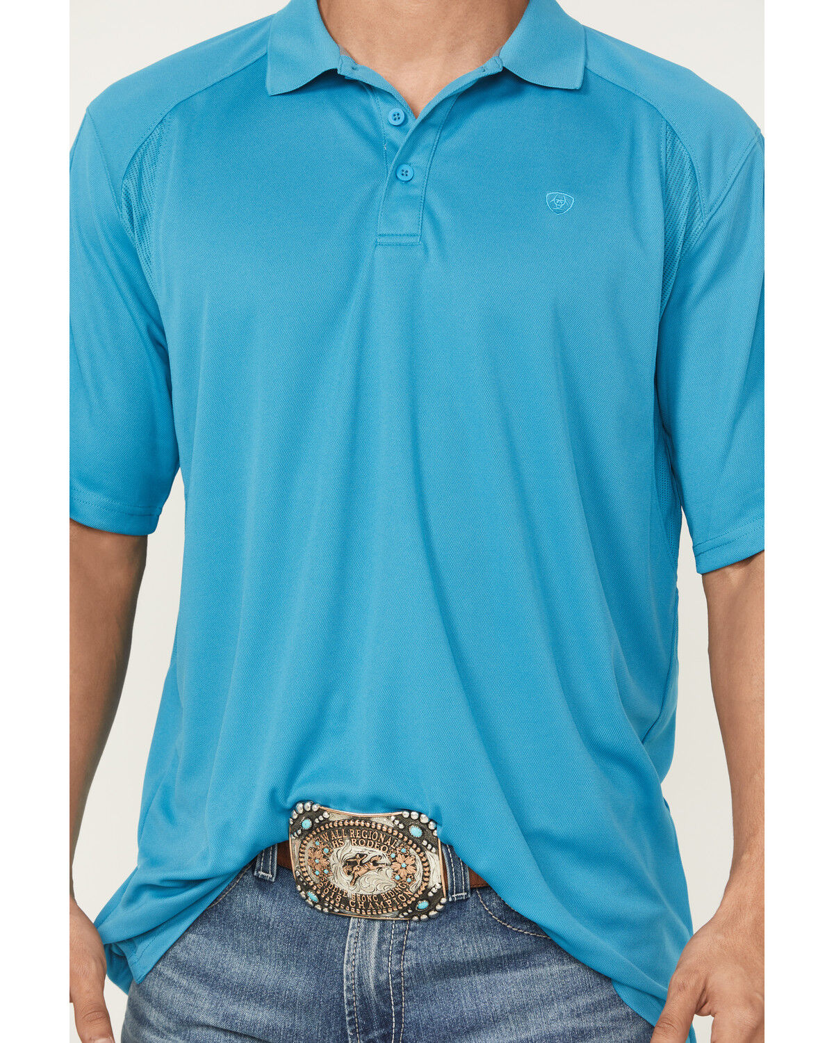 Image #3 - Ariat Men's AC Solid Short Sleeve Button-Down Polo Shirt - Big, Teal, hi-res