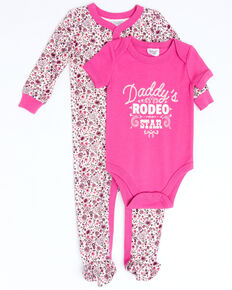 Shyanne Infant Girls Pink Daddys Rodeo Star Graphic Onesie Set , Pink, hi-res
