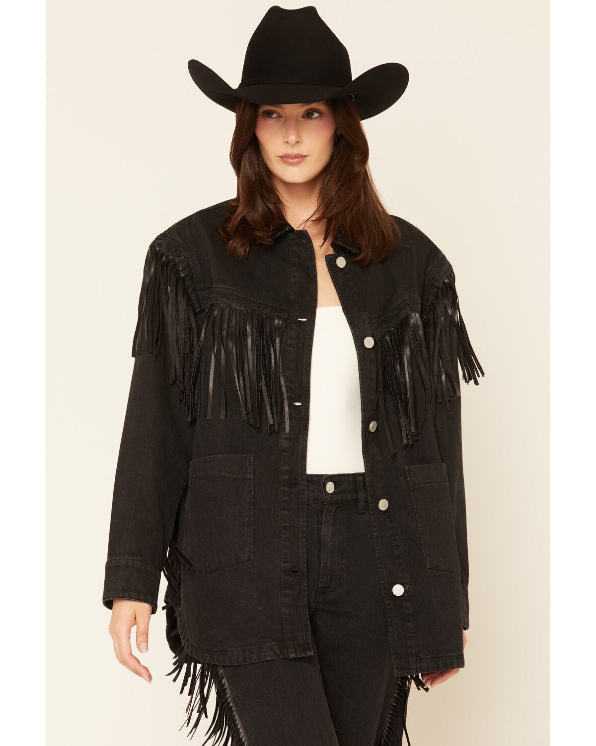 BLANKNYC Women's Pony Up Fringe Jacket, Black, hi-res