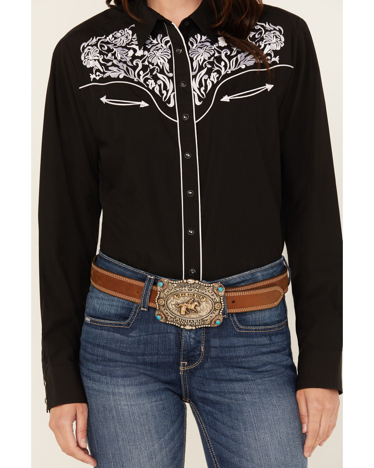 Image #3 - Rodeo Clothing Women's Embroidered Long Sleeve Snap Western Shirt, Black, hi-res