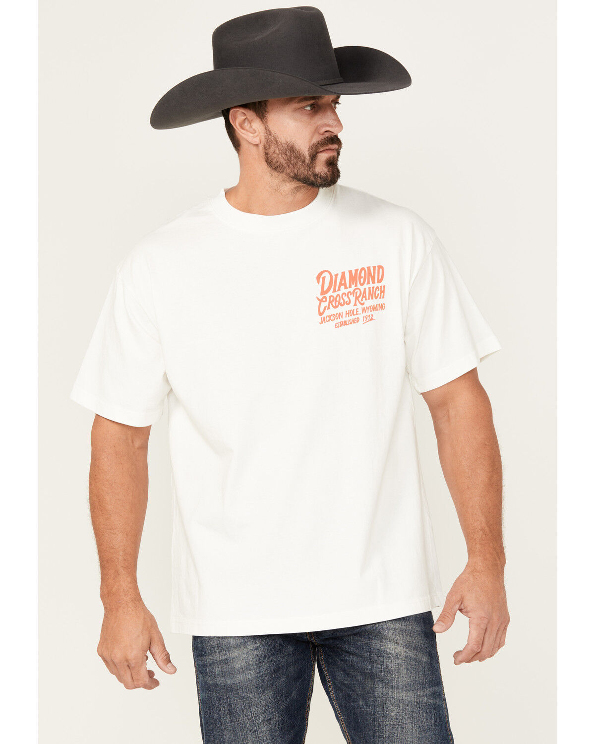 Image #1 - Diamond Cross Ranch Men's Buck Yeah Short Sleeve Graphic T-Shirt, White, hi-res