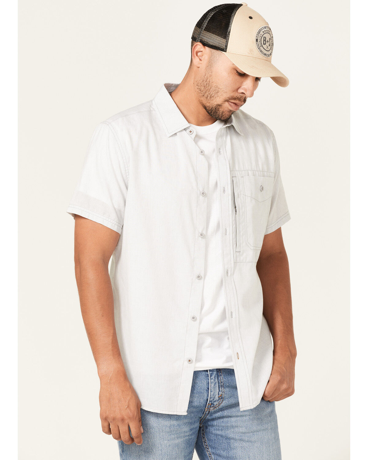 Image #1 - Brothers and Sons Men's Solid Performance Short Sleeve Button Down Western Shirt, Light Grey, hi-res