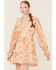 Image #1 - Flying Tomato Women's Floral Print Long Sleeve Mini Dress, Ivory, hi-res