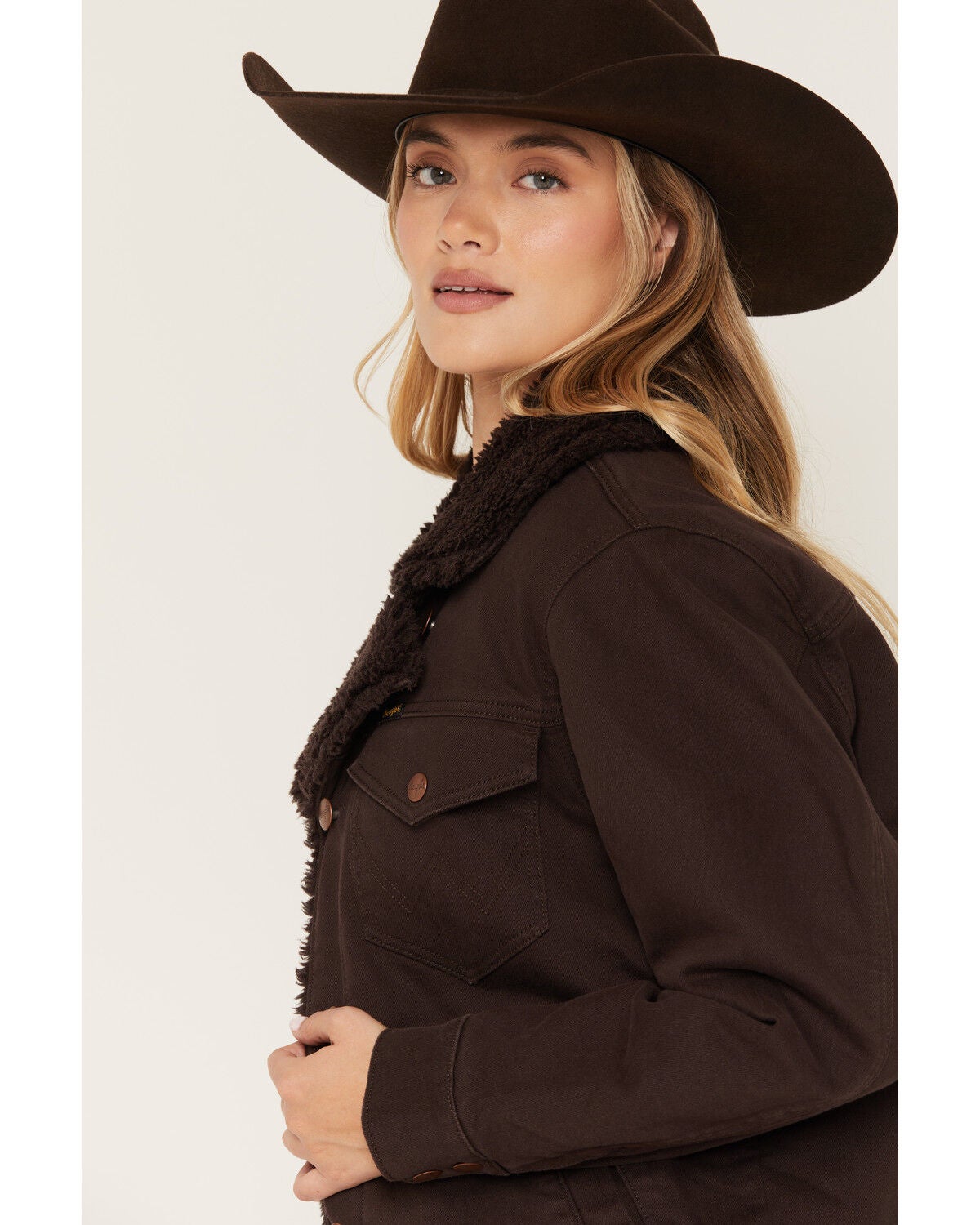 Image #2 - Wrangler Women's Sherpa Lined Button-Down Coat, Brown, hi-res