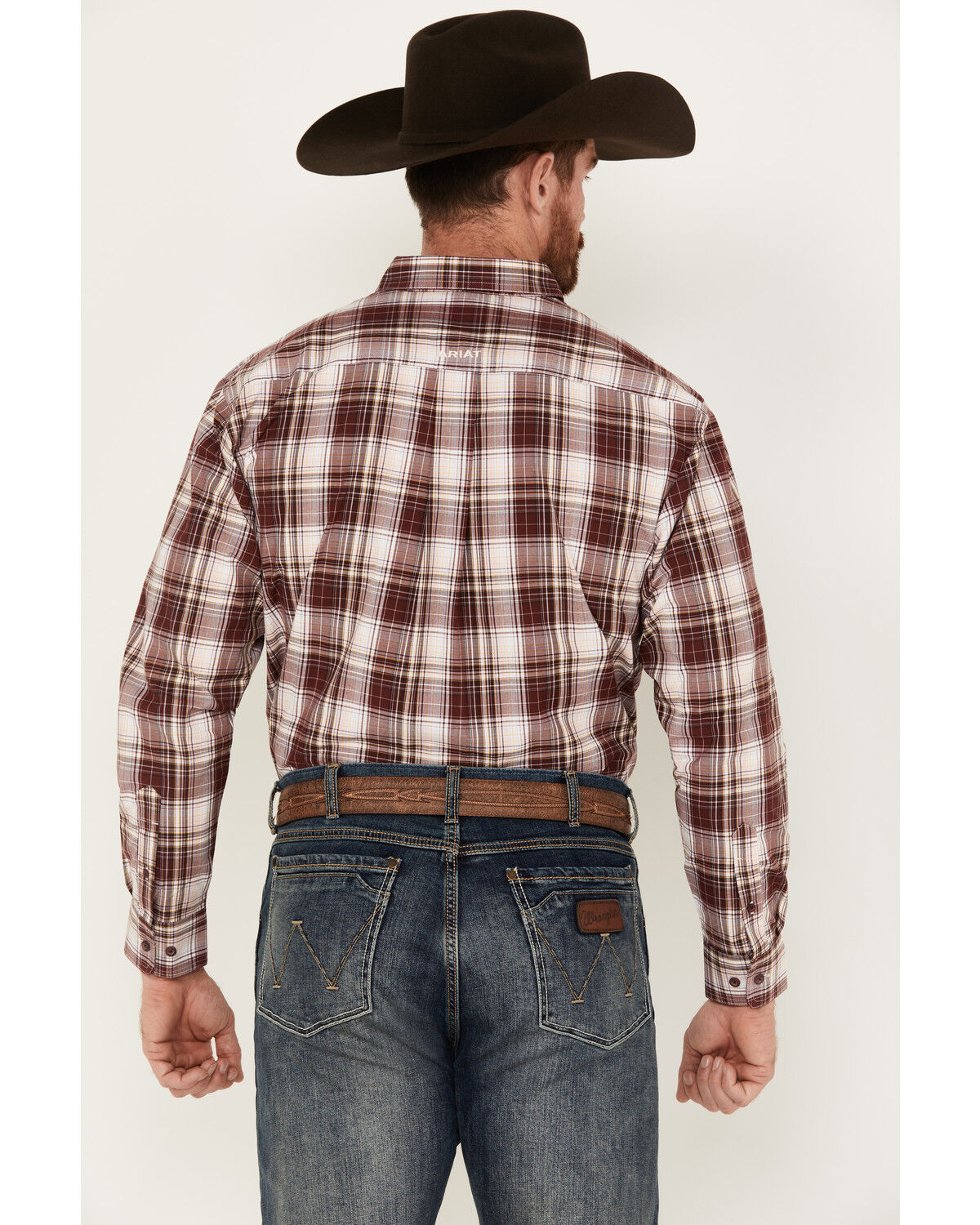 Image #4 - Ariat Men's Adrian Plaid Print Long Sleeve Button-Down Western Shirt, Maroon, hi-res