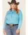 Rough Stock by Panhandle Women's Geo Print Snap Long Sleeve Western Shirt - Plus, Turquoise, hi-res