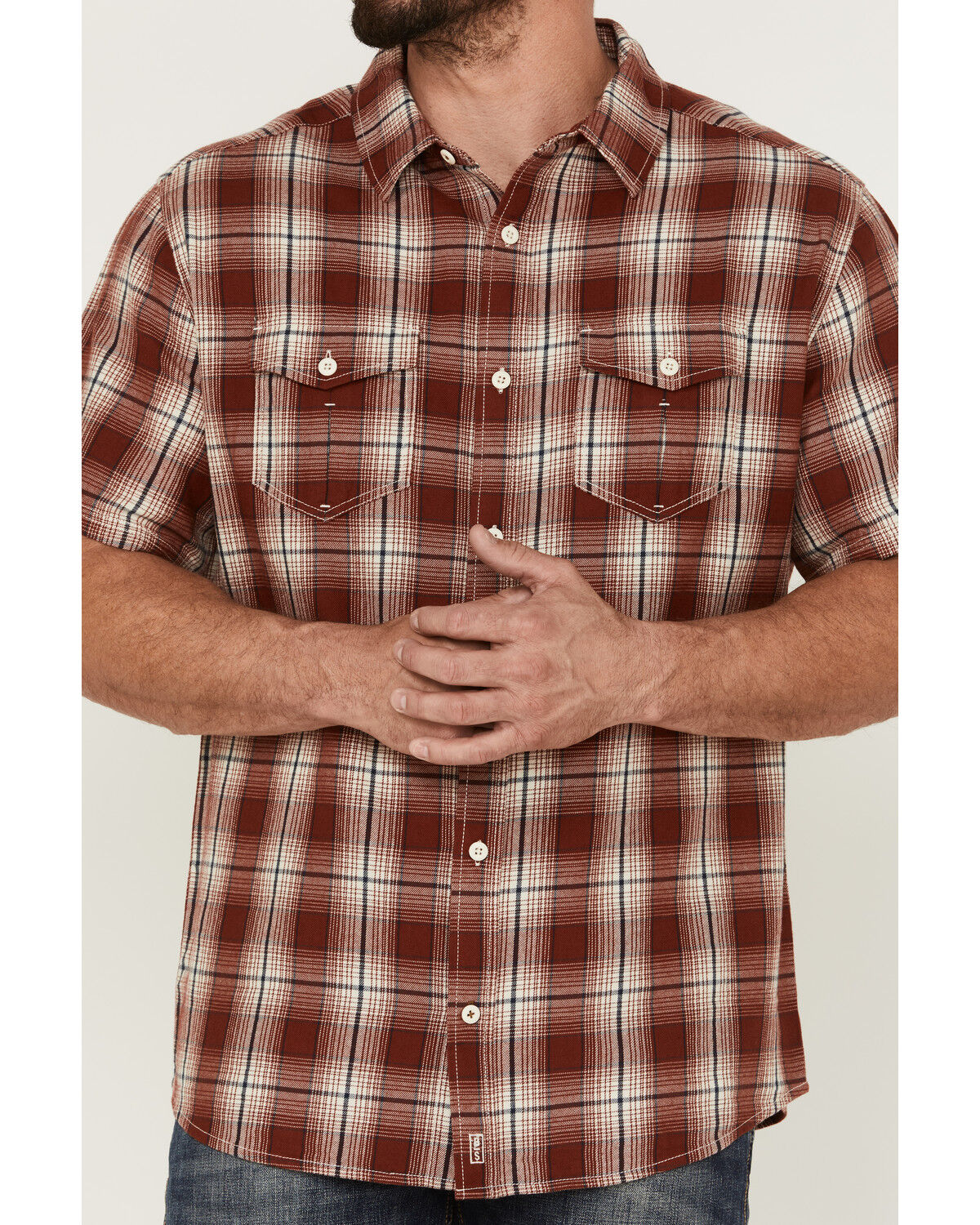 Image #3 - Brothers and Sons Men's Large Plaid Short Sleeve Button Down Western Shirt, Red, hi-res