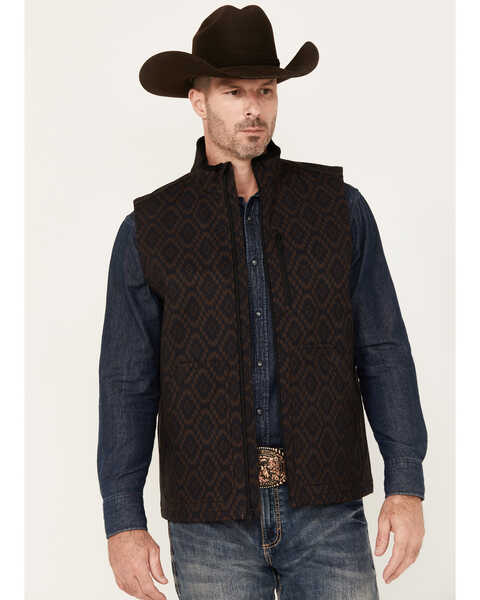 RANK 45® Men's Southwestern Print Softshell Vest, Chocolate, hi-res