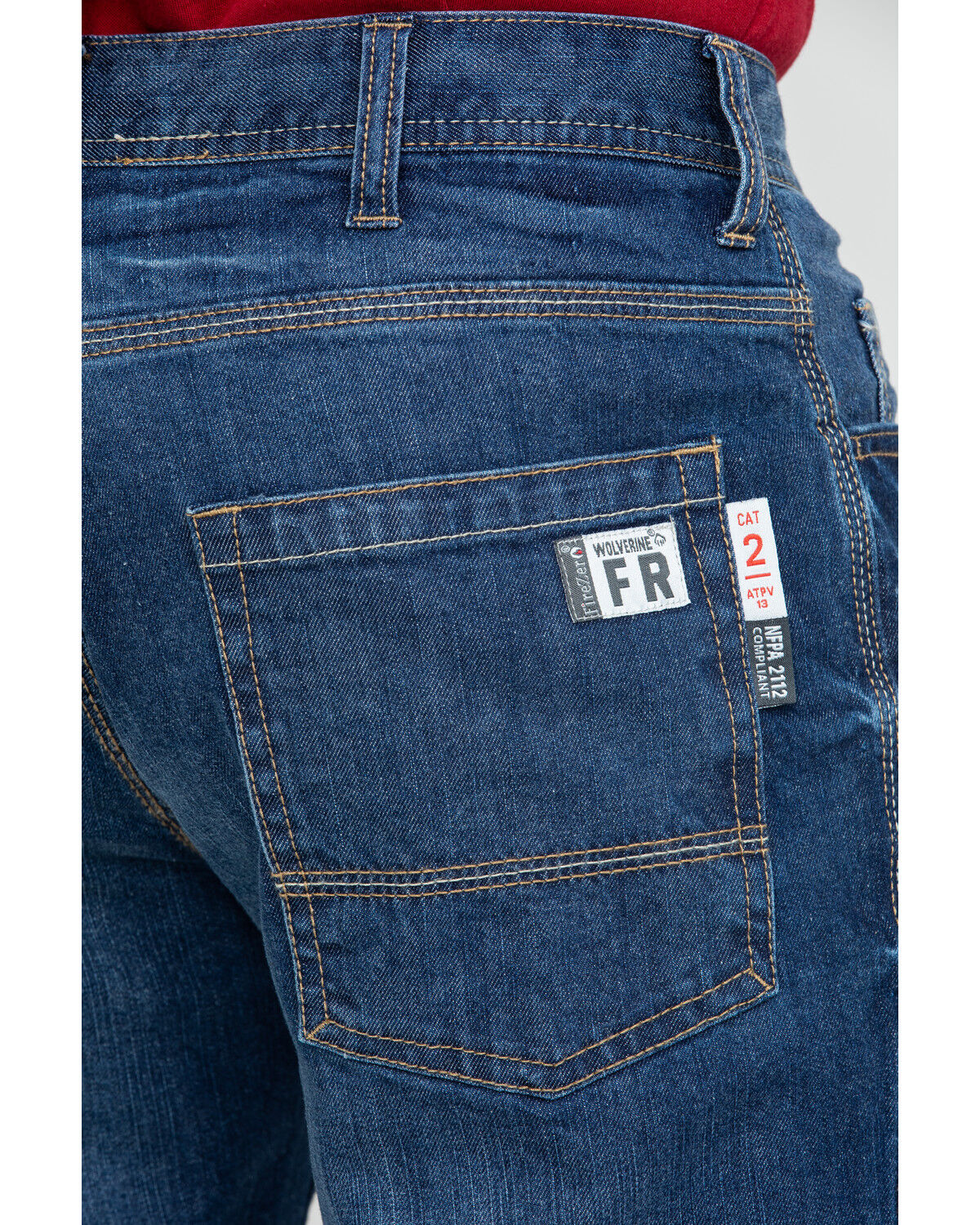 Image #5 - Wolverine Men's FR Dark Stretch Work Jeans, Dark Blue, hi-res