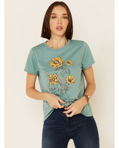 Cut & Paste Women's Every Flower Grows Floral Graphic Short Sleeve Tee , Teal, hi-res