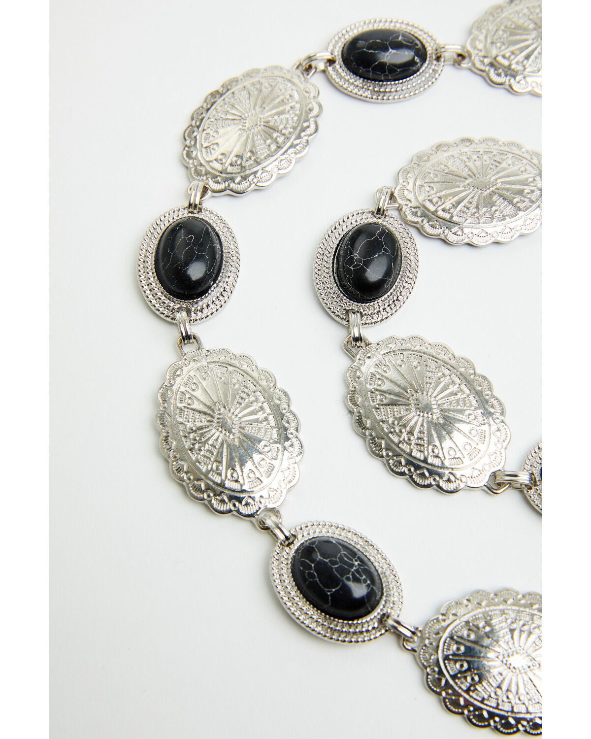 Image #3 - Shyanne Women's Black Stone Chain Belt, Silver, hi-res