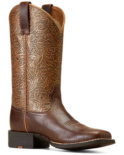 Image #1 - Ariat Women's Round Up Performance Western Boots - Broad Square Toe, Brown, hi-res