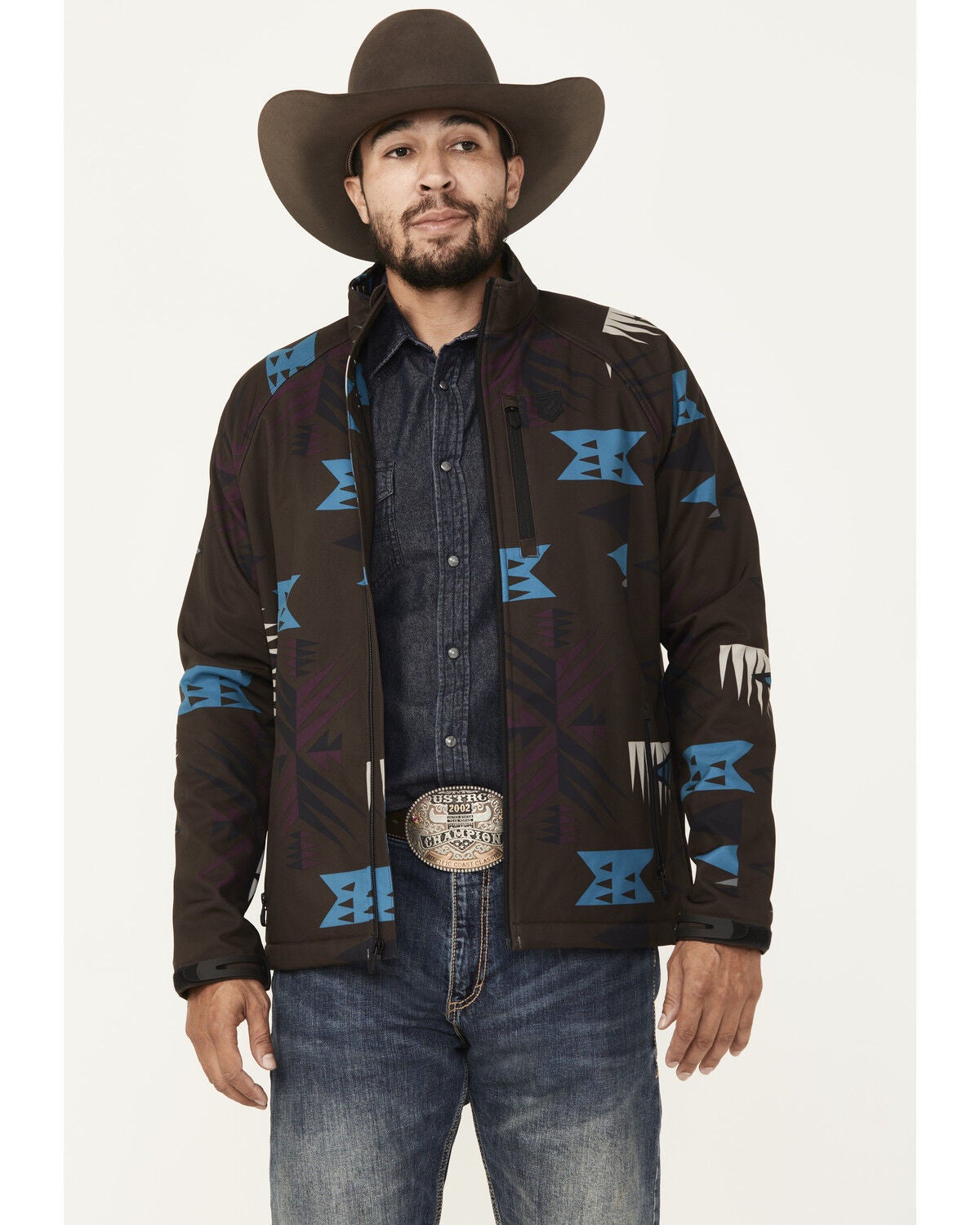 RANK 45&reg; Men's Southwestern Print Softshell Jacket, Chocolate, hi-res