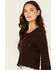 Image #2 - Shyanne Women's Bell Sleeve Pointelle Sweater, Chocolate, hi-res