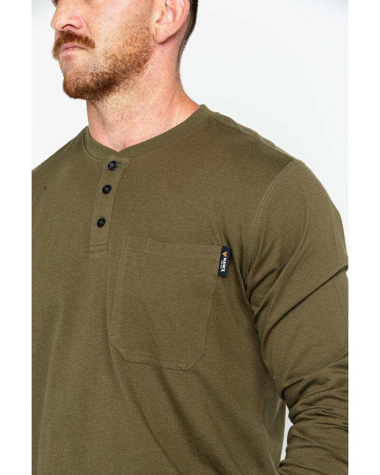 Hawx Men's Pocket Henley Long Sleeve Work Shirt , Olive, hi-res