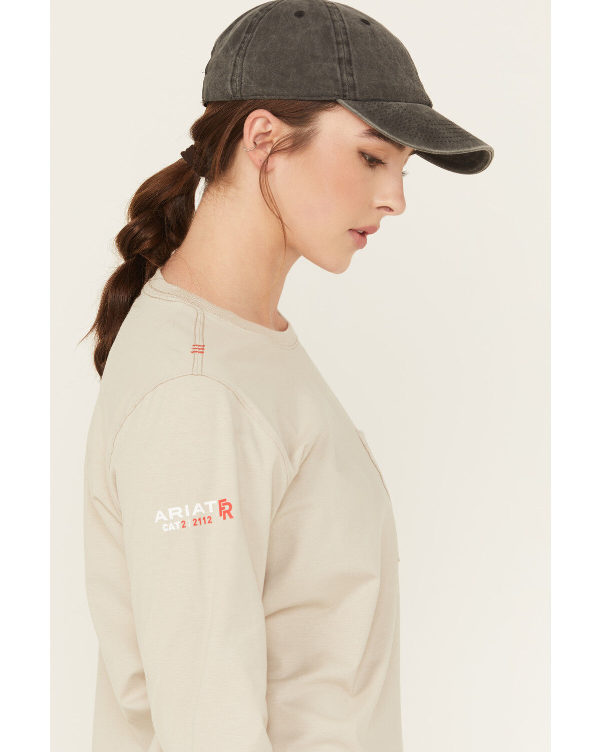 Image #3 - Ariat Women's FR Stretch Logo Long Sleeve Work Tee, Brown, hi-res