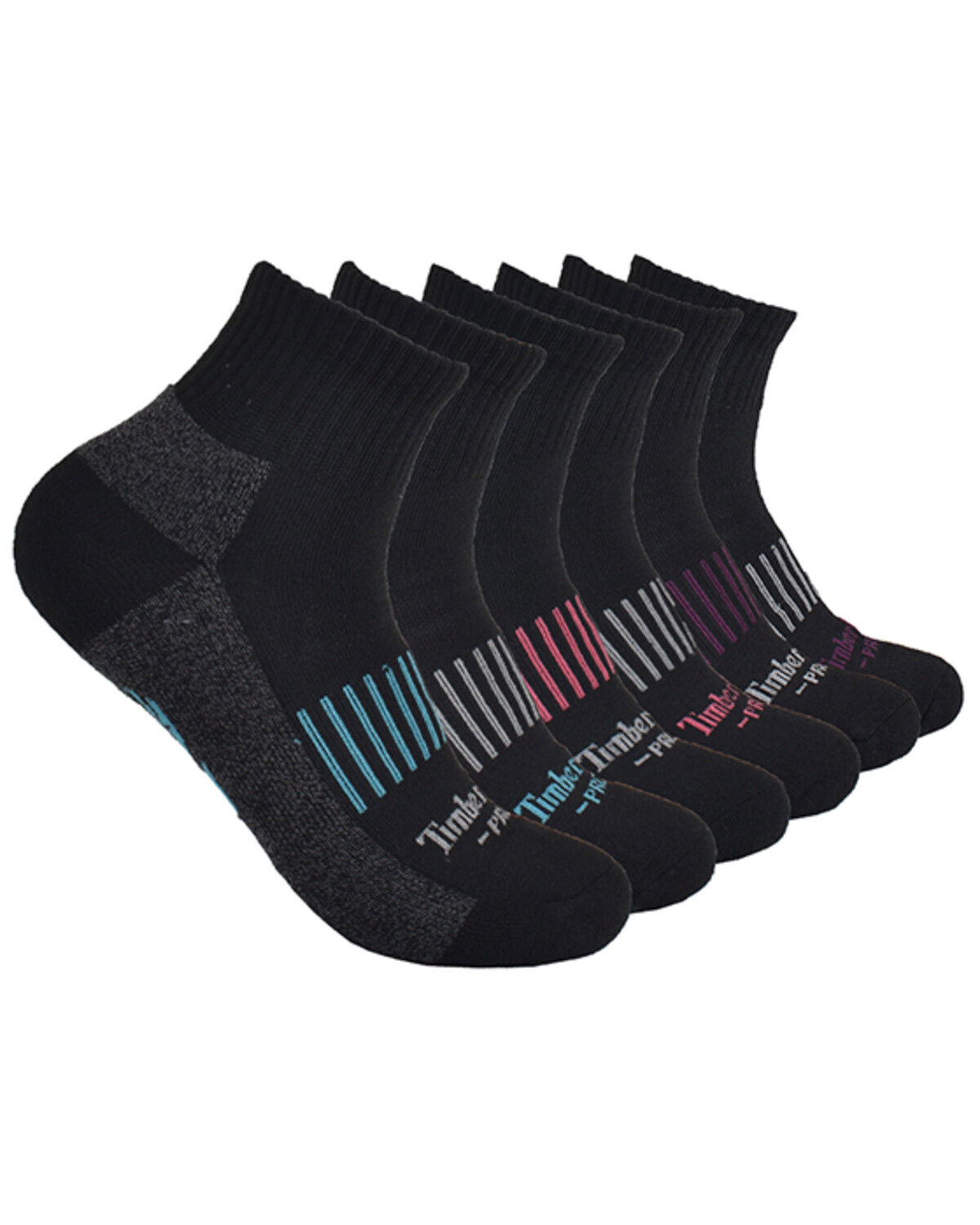 Image #3 - Timberland PRO Women's Contrast Logo Quarter Socks - 6 Piece, Black, hi-res