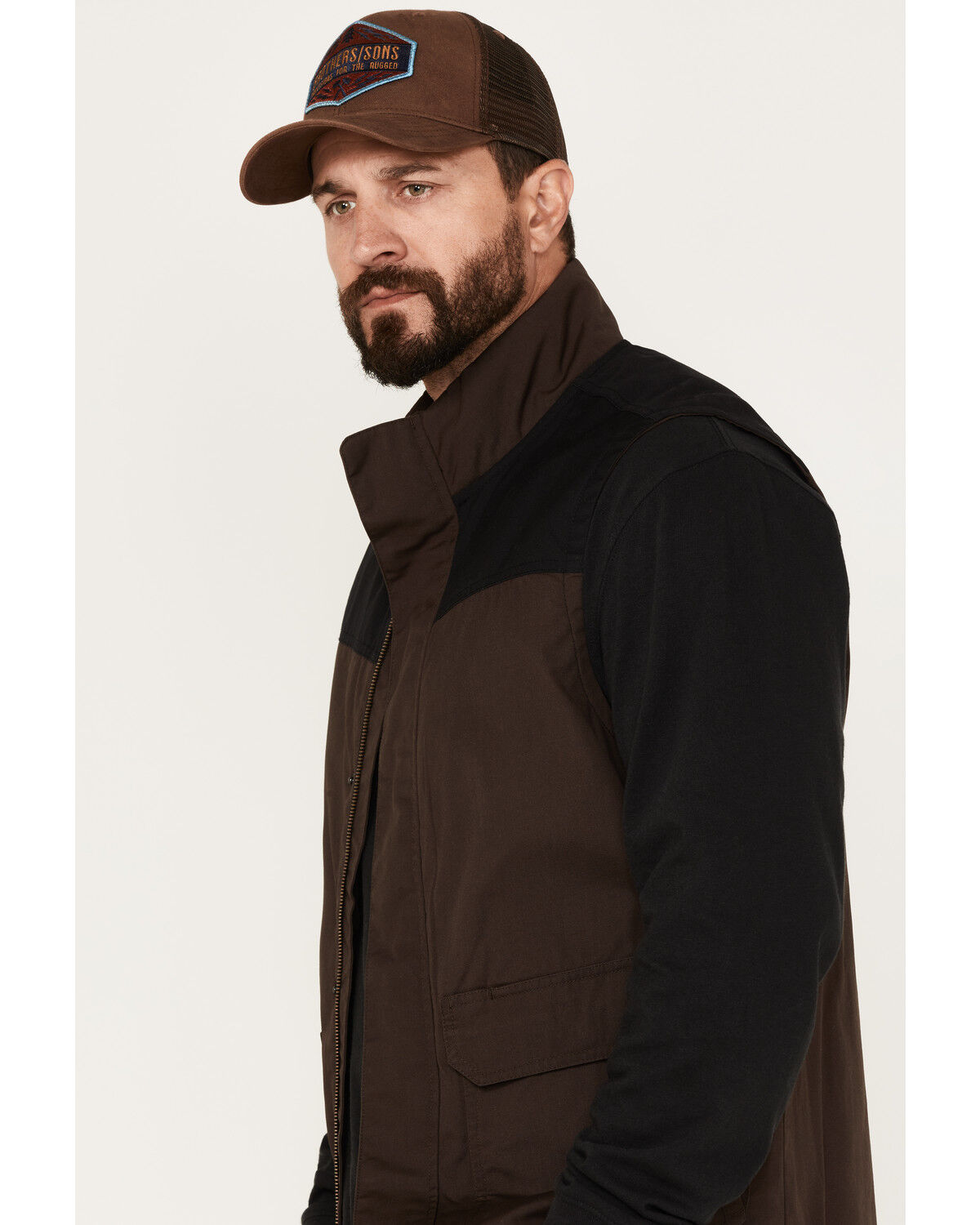 Image #2 - Brothers and Sons Men's Waxed Canvas Field Vest, Dark Brown, hi-res