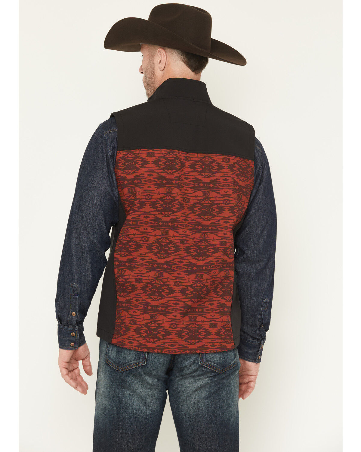 Image #4 - RANK 45® Men's Colorblock Southwestern Print Softshell Vest, Maroon, hi-res