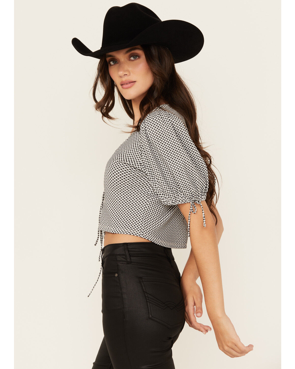 Image #2 - Beyond The Radar Women's Tie-Front Short Sleeve Cropped Shirt, Black, hi-res