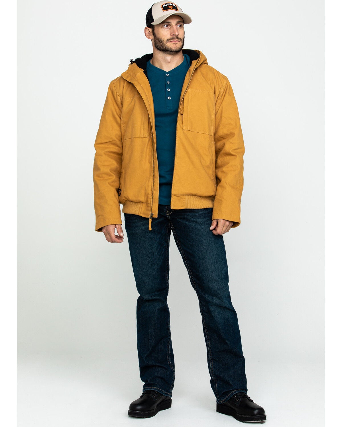 Image #6 - Hawx Men's Brown Canvas Quilted Bi-Swing Hooded Zip Front Work Jacket, , hi-res