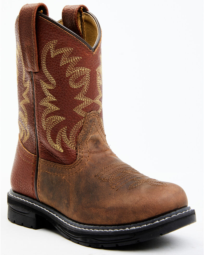 Cody James Boys' Smoking Mountain Leather Western Work Boot - Round Toe, Brown, hi-res