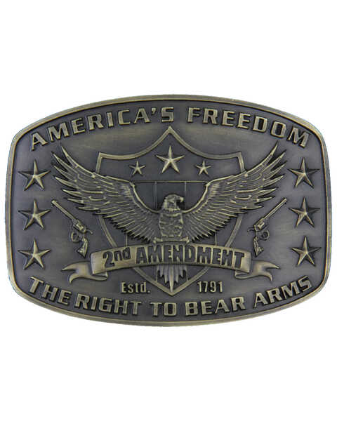 Montana Silversmiths Men's Second Amendment Heritage Attitude Belt Buckle, Gold, hi-res