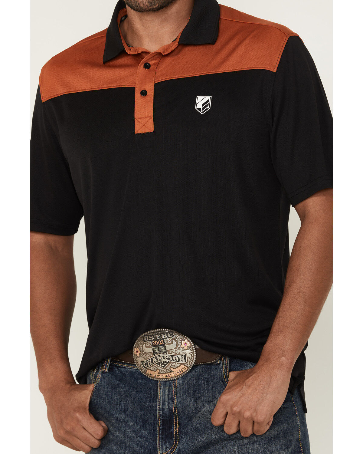 Image #3 - RANK 45® Men's Barrier Color Block Short Sleeve Button-Down Polo Shirt, Black, hi-res