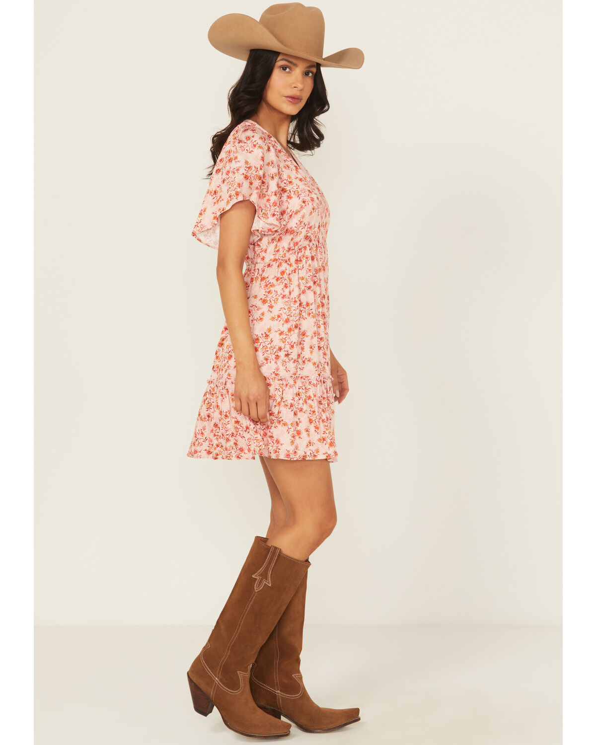 Image #2 - Shyanne Women's Floral Print Short Sleeve Mini Dress, Light Pink, hi-res