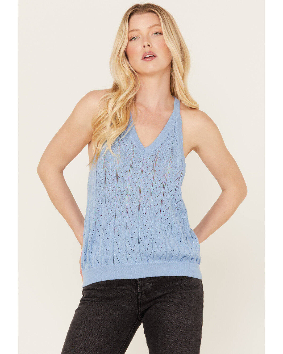 Image #1 - Cleo + Wolf Women's V-Neck Flared Sweater Tank, Medium Blue, hi-res