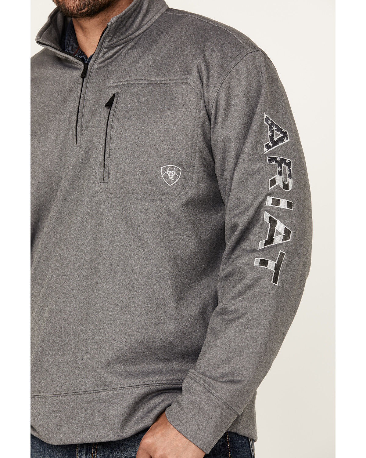 Image #3 - Ariat Men's Team Logo 1/4 Zip Pullover, Grey, hi-res