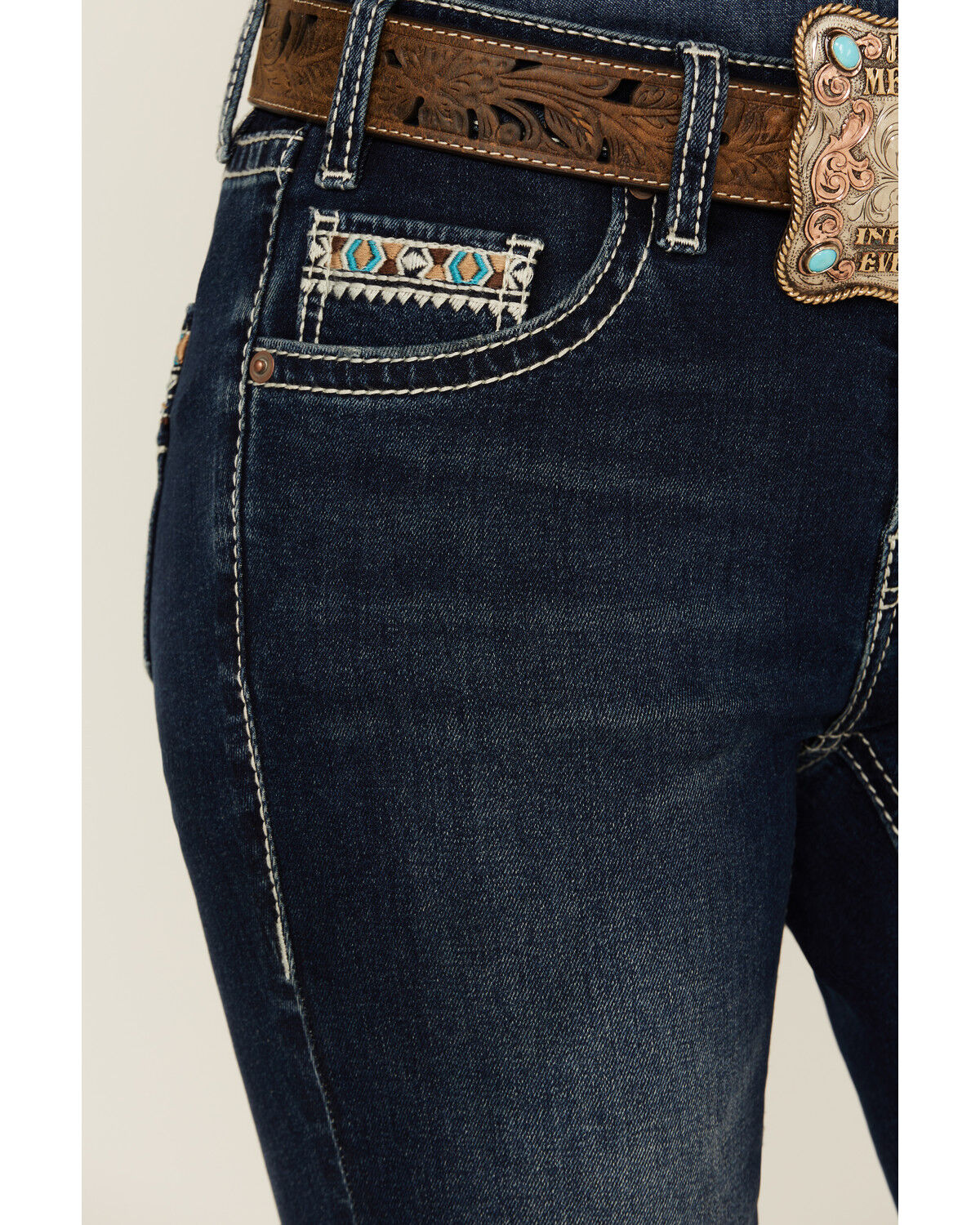 Image #4 - Rock & Roll Denim Women's Dark Wash Mid Rise Embroidered Bootcut Stretch Denim Jeans, Dark Wash, hi-res