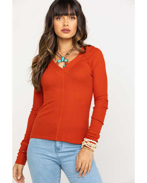 Red Label by Panhandle Women's Waffle Knit Top, Rust Copper, hi-res