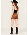 Image #3 - Blue B Women's Mid Rise Faux Suede Studded Fringe Shorts , Brown, hi-res