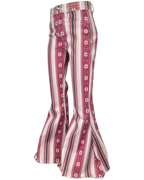 Cowboy Hardware Girls' Serape Striped Print Flare Jeans , Red, hi-res