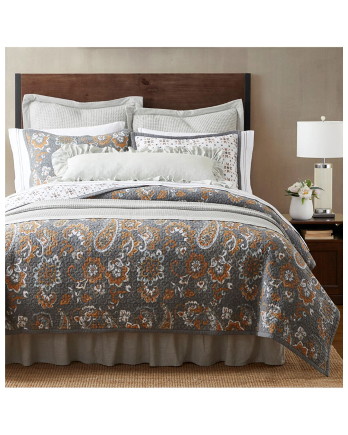 Image #1 - HiEnd Accents Gray Abbie Western Paisley Reversible 3-Piece Full/Queen Quilt Set, Grey, hi-res