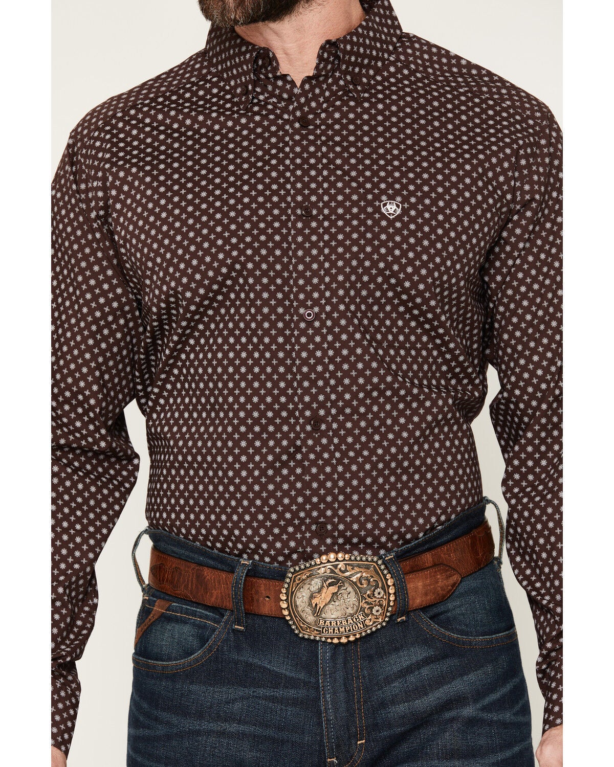 Image #3 - Ariat Men's Constantine Medallion Print Long Sleeve Button-Down Western Shirt - Tall, Brown, hi-res