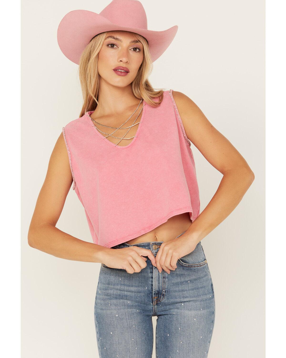 Image #1 - B Blue B Women's Cropped Rhinestone Tank Top, , hi-res